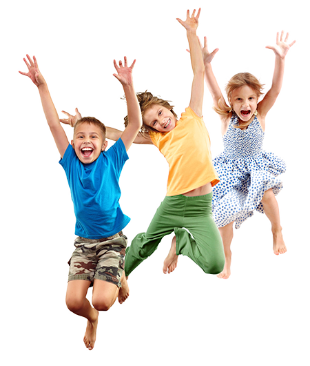 Kids jumping on a bounce house.